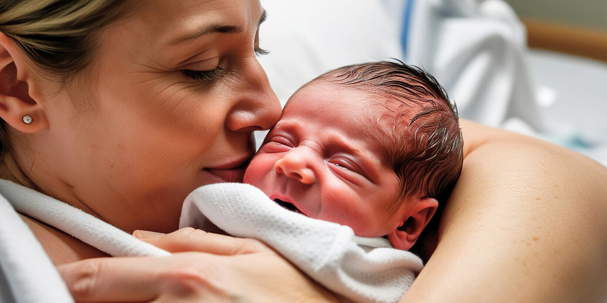 In unserer Stillsprechstunde und -hotline unterstützen wir Sie und Ihr Kind. Frau hält ein Neugeborenes auf den Arm