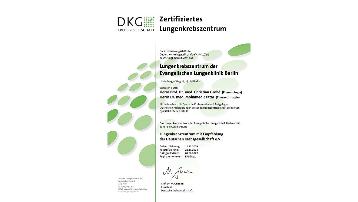 Zertifizierung „Lungenkrebszentrum"