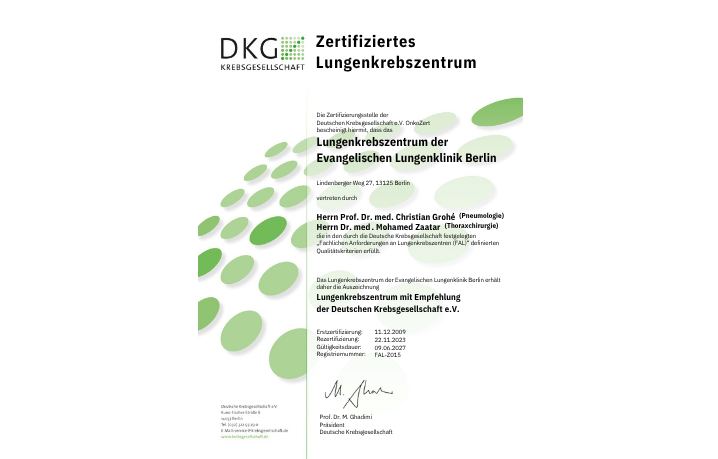 Zertifikat: Lungenkrebszentrum Zertifikat: Lungenkrebszentrum