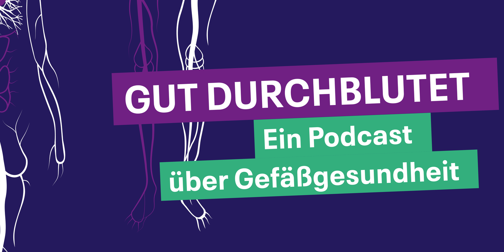 Coverbild des Podcasts: Gefäße des Menschen in gezeichneter Form sowie das Logo des Krankenhauses Hubertus und des Waldkrankenhauses Spandau