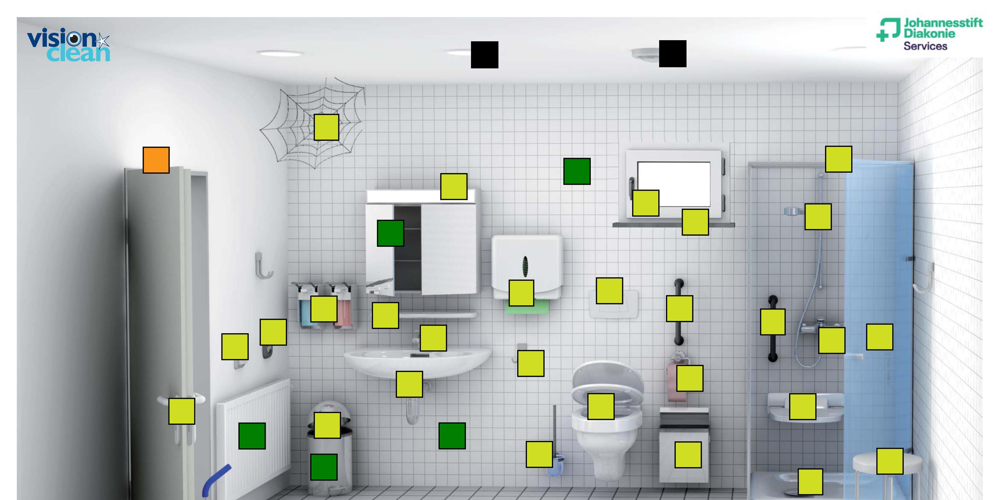 Grafik: Darstellung eines Raumes. Mithilfe von grafischen Elementen werden die zu reinigenden Flächen dargestellt.