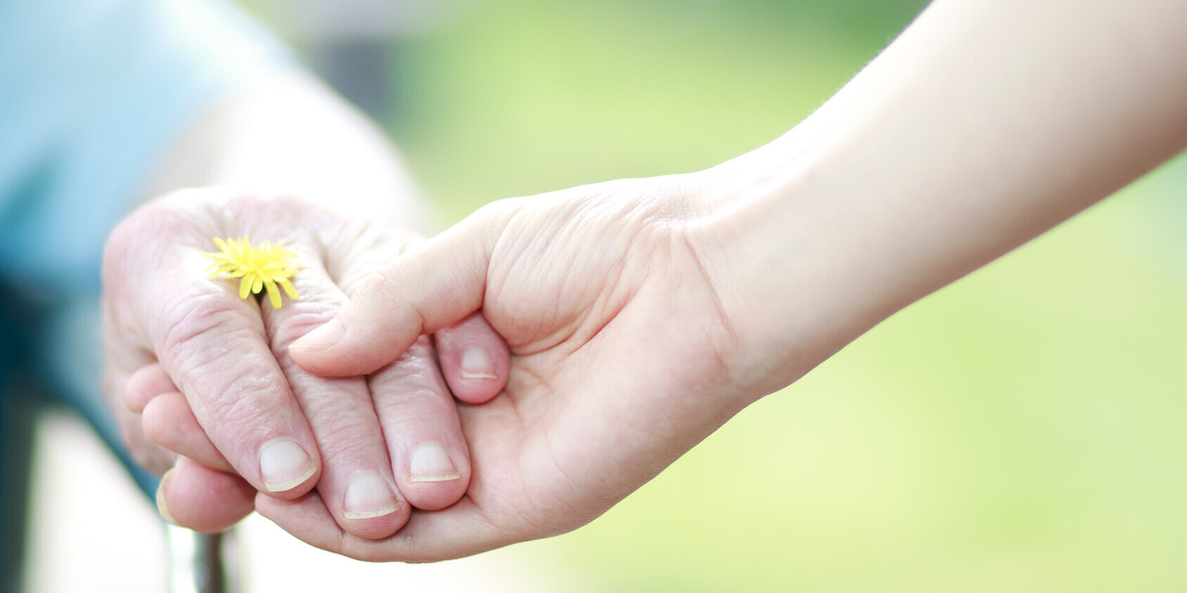 Unterstützung für Patient*innen, Angehörige und Helfende eine jüngere Hand hält eine ältere Hand