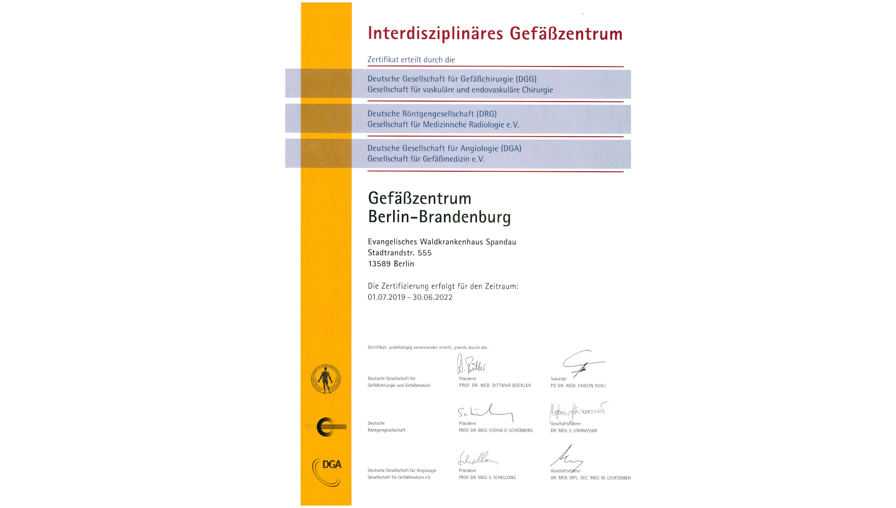 Zertifikat: Interdisziplinäres Gefäßzentrum