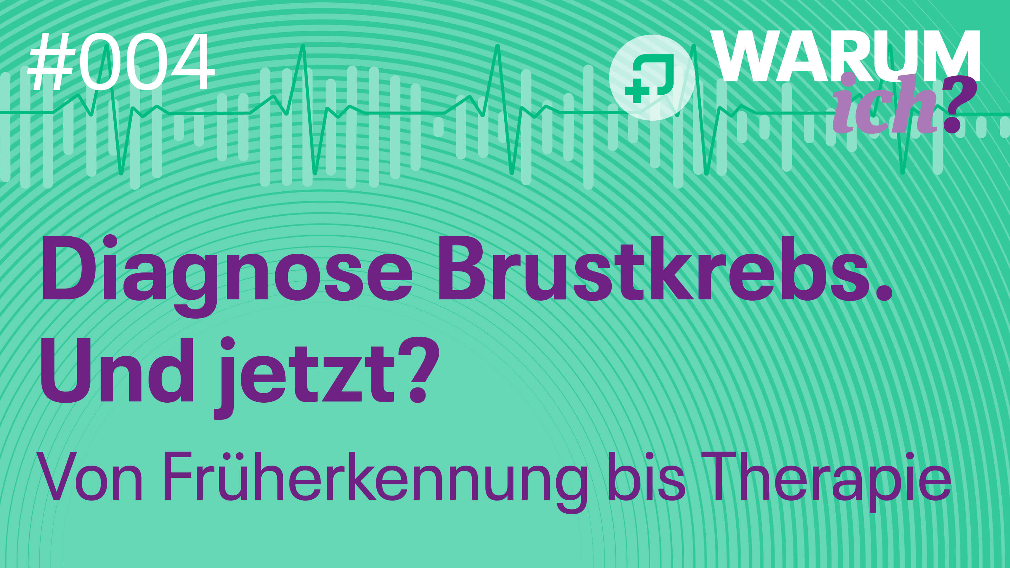 Header zur Podcast-Folge über Brustkrebs, Früherkennung und Therapie bei „Warum ich? Der andere Gesundheitspodcast“.