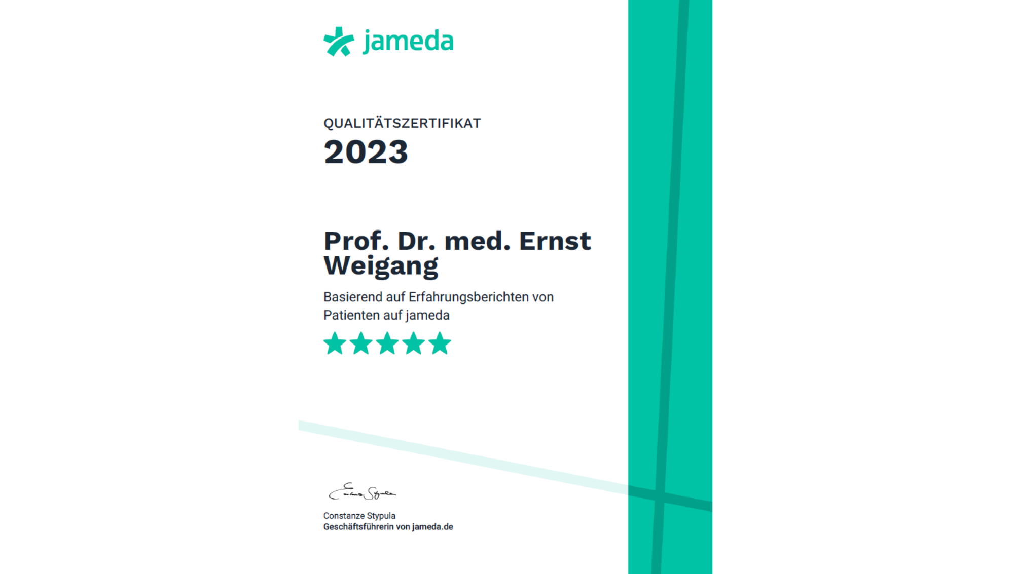 Jameda-Zertifikat für herausragende Qualität