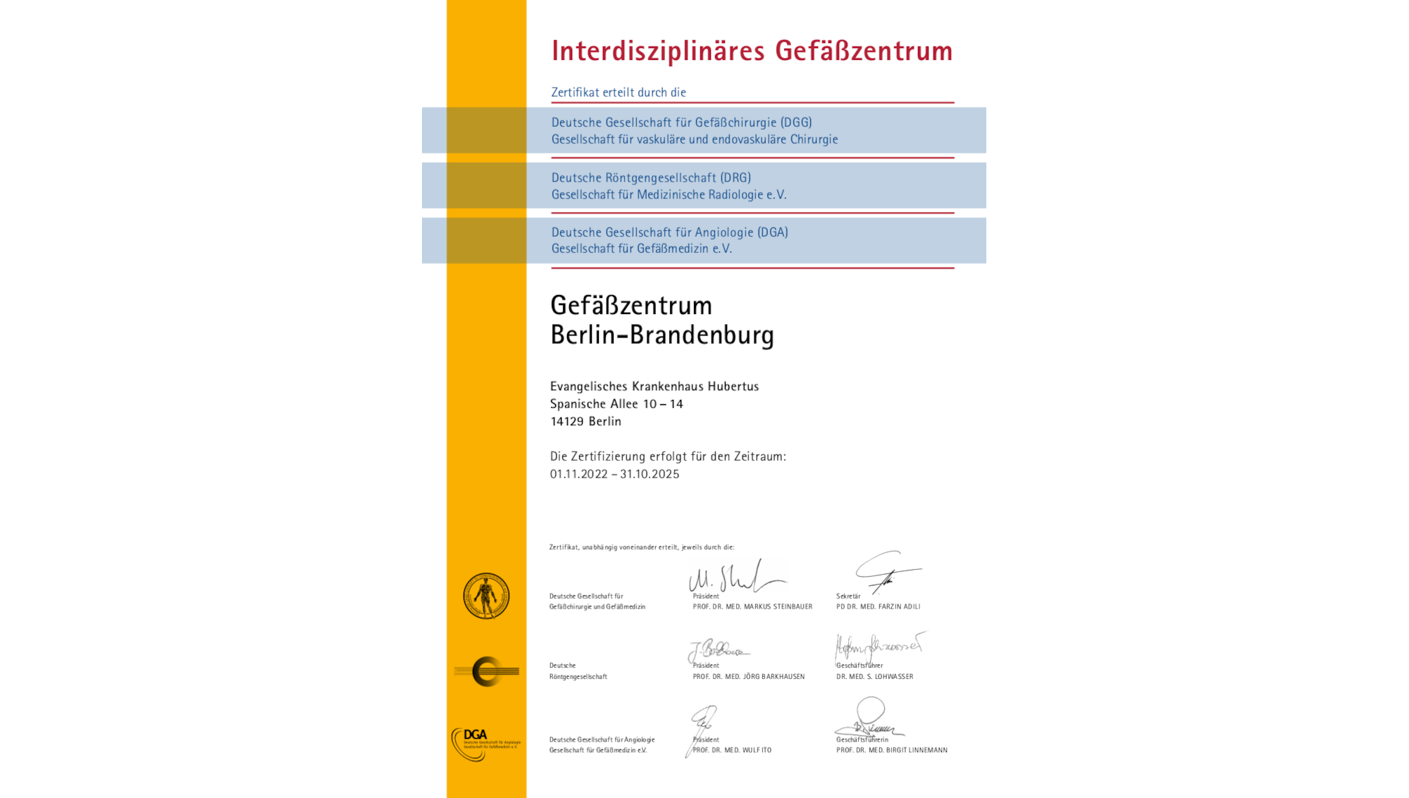 Zertifikat: Gefäßzentrum Berlin-Brandenburg
