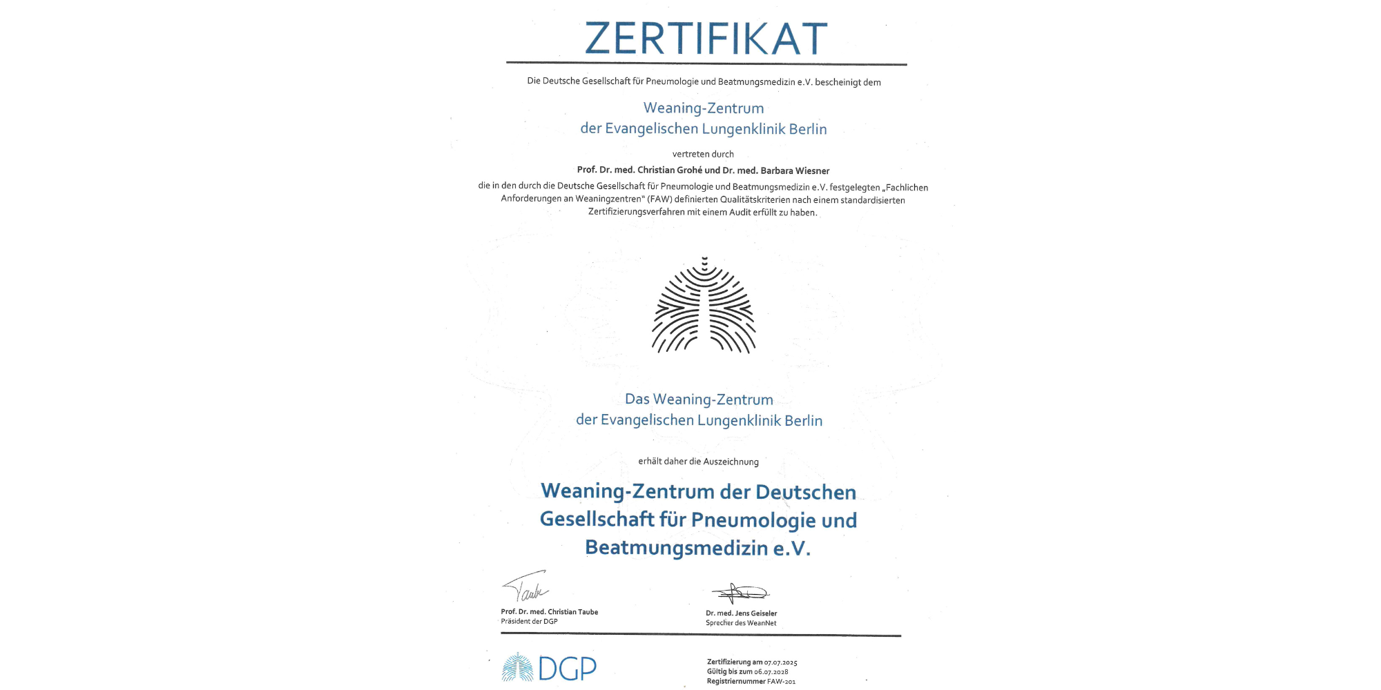 Zertifikat Weaningzentrum Zertifikat Weaningzentrum