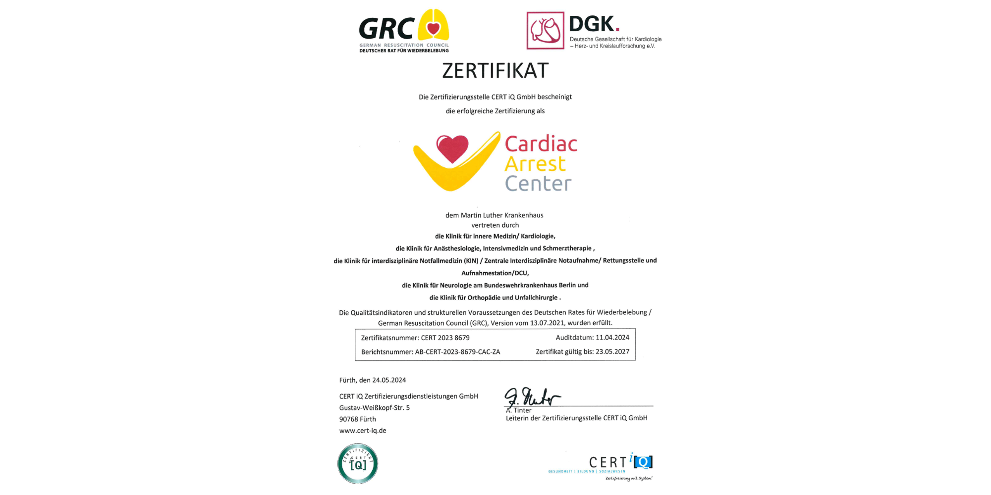 Zertifikat: CAC-2024-2027 Zertifikat: CAC-2024-2027