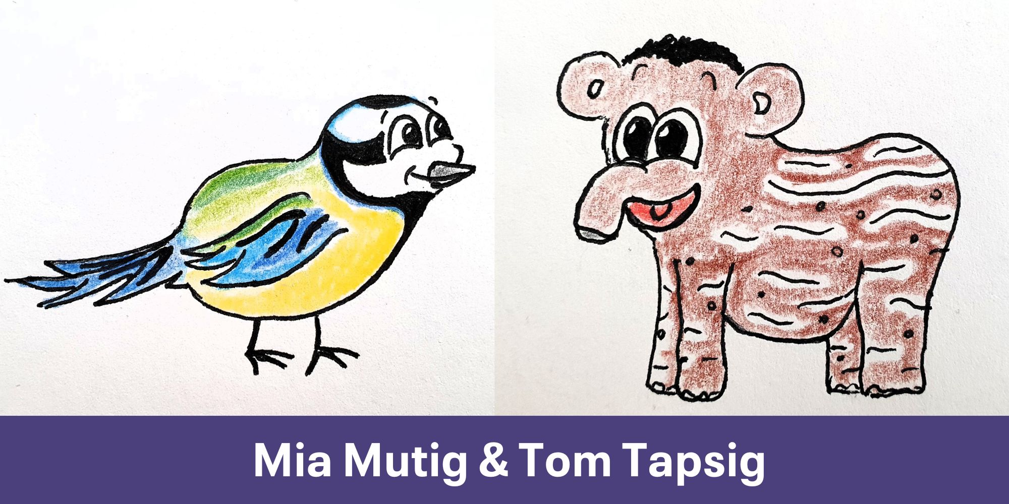 Gezeichnete Meise und gezeichnetes Tapir
